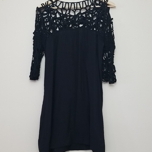 Lulu's Black Silk Blend Crochet Dress Small - Picture 4 of 7